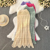 Voguable Boho Retro Holiday Long Skirts Y2k Crochet Hollow Out FeTrumpet Skirt Ladies Elegant Skirt